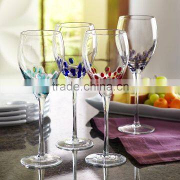 Hot Promotional hand blown color dots wine Glass Goblet                        
                                                Quality Choice