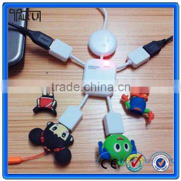 Hot selling plastic white man shape 4 port 2.0 Usb Hub, high speed robort micro usb 2.0 flash drive usb hub