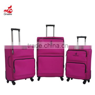 satin lining nylon luggage with built-in universal wheels