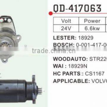 Volvo Starter Motor Lester 18929 Bosch 0-001-417-063 Woodauto STR22024 Wai 18929N CS1167