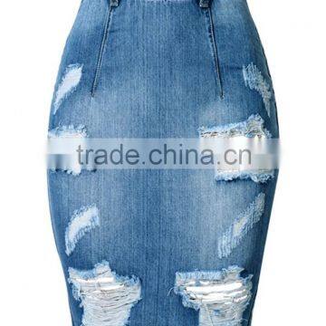 New Models Women's Washed High Waist Ripped Hole Denim Skirt Jeans Skirts photo-2