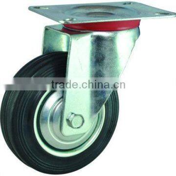 6 inch China factory caster wheel, black soft rubber industrial caster