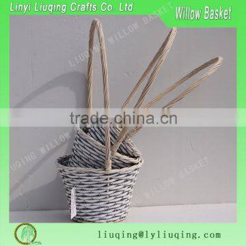 3 sets willow basket grey color basket with long handle for garden flower