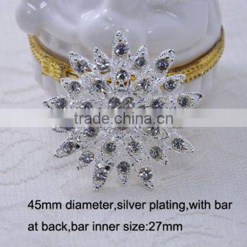 (M0800) 45mm bar metal crystal buckle,wedding bouquet shape with bar at back,for invitation car or wedding chair