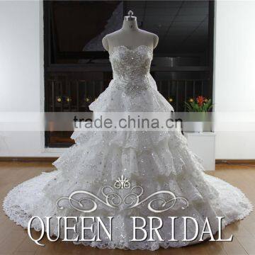 Real Works China Custom Made Luxury Crystals Cathedral/Royal Train Wedding Dresses photo-2