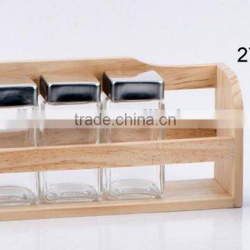 5pcs glass spice jar set with wooden rack (TW1013)