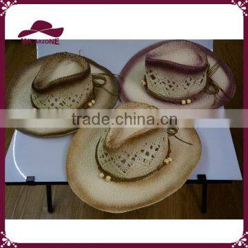 Fashion ladies straw cowboy hat with beads