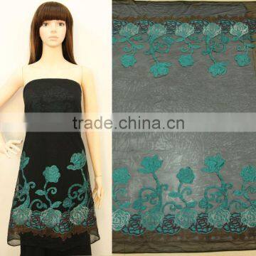 Embroidery fabric design with satin flower/hot sales embroidery for dress, bag with high quality/polyester fabric wholesale