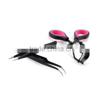 Eyelash Tweezers Set With Eyelash Curler in Black Color Coating