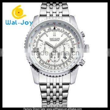 WJ-5493 2016 newest charming stainless steel Megir chronometer waterproof men watch