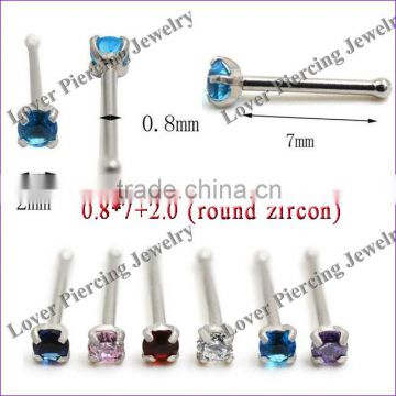 Round Zircon High Polish Stainless Steel Nose Studs Piercing Jewelry [SS-N185]