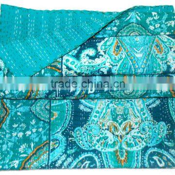 Kantha Quilt Paisley Queen Size Cotton Reversible Bedspread Throw photo-4