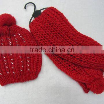 New designs bling knitted winter hat and scarf sets