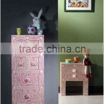 Pink Bone Inlay Long Tall Boy Chest