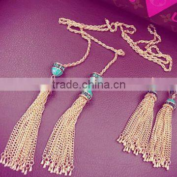 New Bohemia Gypsy Fashion Style Nightclub Style Turquoise Tassel Long Dangle Earrings