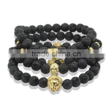 KJL-ST0026 real 24K gold 8mm black lava Stone Beads Hot Sell 8mm Natural tiger eye stone Tai chi Design pendant Bracelet &Bangle