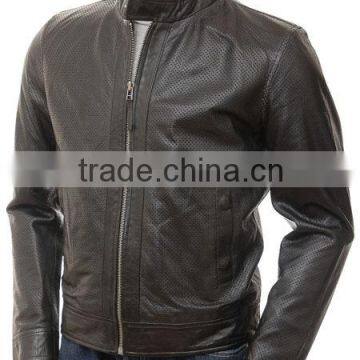 custom wholesale cheap fashion man perforated leather jacket for men