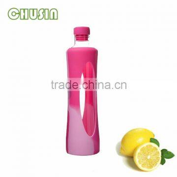 travel glass water bottle with portable handle and straw and silicone sleeve and competitive price