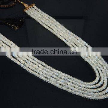 Amazing natural rainbow moonstone Roundle tyre shape Beads 5 strands in 1 necklace