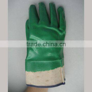 Nitrile fully dipped green safety cuff working glove