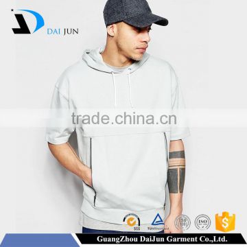 wholesale with zipper on the pocket white custom high quality fashion plain men's short sleeve hoodie