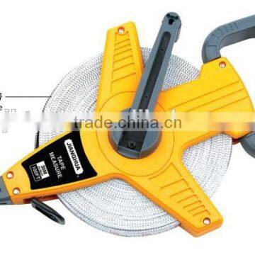  Reliable vendor Jianghua 100ft Compact most wear long fiberglass tape blade 100ft measuring tape with rubber handle