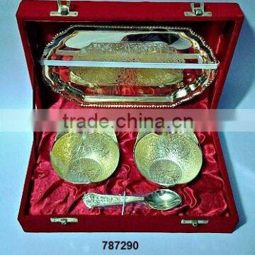 Brass Dry Fruit Bowl Set Gold Plated in Velvet Box for Corporate Gifts