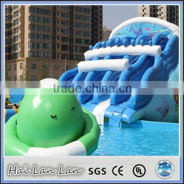 2015 hot sale plastic play balls hippo inflatable water slide for adults