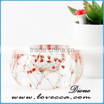 Latest trendy style round shape resin pressed real dried flower bracelet