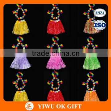 Colorful Hawaiian Hula Dance Luau Party Grass Skirt Bra Garland Lei Costume SET