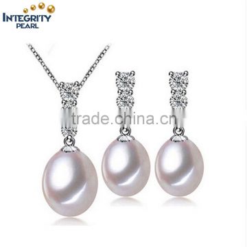 jewelry sets , selling 925 sterling silver jewelry fashon 100% real natural pearl jewelry set for women 3 color gift