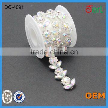 2016 new arrival beaded crystal chain trimming for wedding dress belt designs