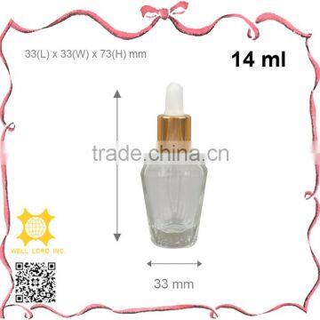 Personal care refillable 14ml transparent glass dropper bottle