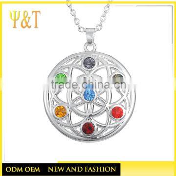 China factory seven color crystal flower of life pendants necklaces chakra jjewelry(YZ-002)