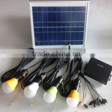 8w portable solar led light with 4pcs led bulbs and mobile charger