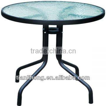 Hot Sale 80CM Iron Glass Garden Table /Outdoor Coffee Bar Table With Hole