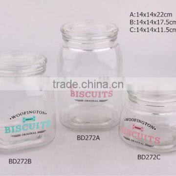 Square Glass Jar With Decal and Glass Lid