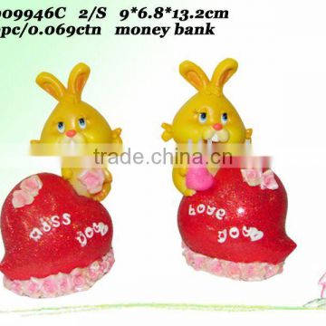 Resin Yellow rabbit money bank gift , QQ Valentine's Day