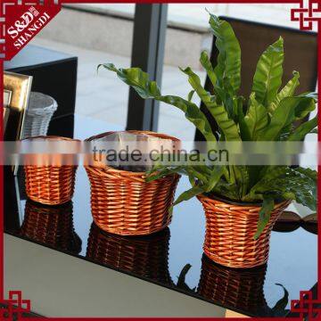 S&D Rattan Small White Round Plastic Flower Pots Light Ceramic Flower Pot Yard Decoration photo-2