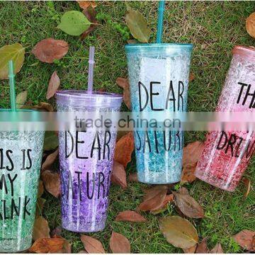 Beautiful Double Wall Plastic Drinking Mug With Straw Summer Ice Cup photo-5