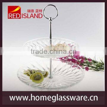 2 tier glass cake plate set with metal holder one