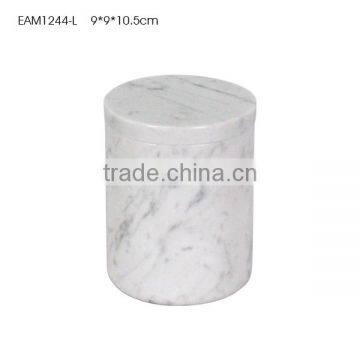 Round White carrara marble jar with marble lid