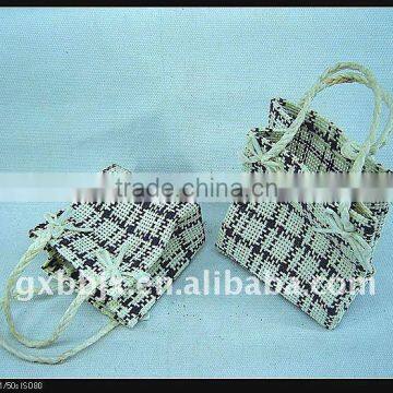 Grey cotton&paper rope rectangle small cotton cloth handbags