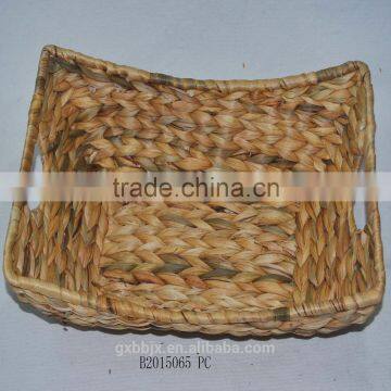 Hand-woven water hyacinth storage basket with metal frame