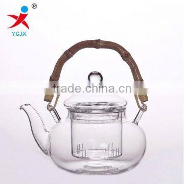 handblown 600ml borosilicate glass teapots with bamboo handle