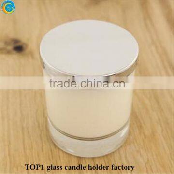 Large Frosted Glass Fern Candle Holders With Silver Metal Lids photo-4