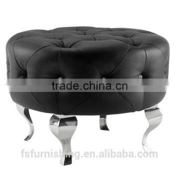 JR-04 Modern contemporary white color genuine leather crystal tufted leisure neoclassic stools ottoman chair