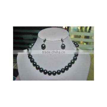 9-10mm AA black south sea pearl necklace and earings with sterling silver clasp