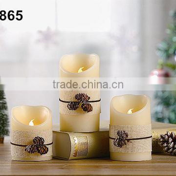 S/3 Flameless LED Christmas Candles With Pinecone Pendant