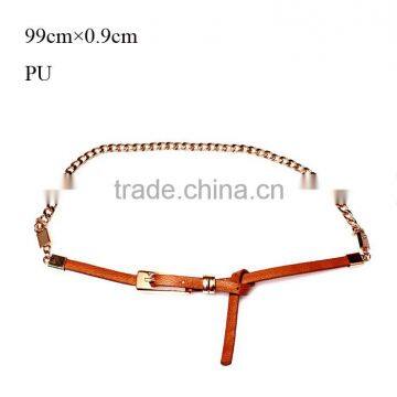 New designed fashion chain decorated lady thin PU waist chain belt